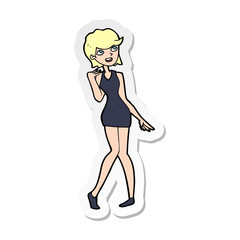 sticker of a cartoon woman in cocktail dress
