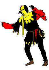 Clown in colorful clothes on a white background