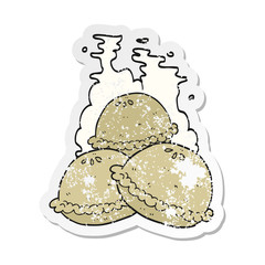 retro distressed sticker of a cartoon hot pies