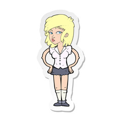 sticker of a cartoon pretty woman with hands on hips