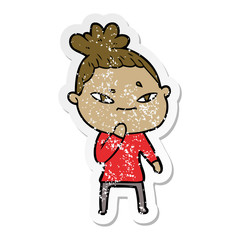 distressed sticker of a cartoon woman
