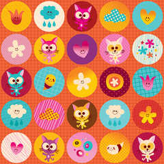 circles pattern cute kittens hearts flowers clouds