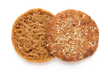 Rye bread slice on a white background.