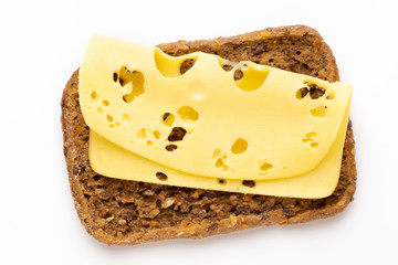 Sandwich with lettuce, cheese on white background.