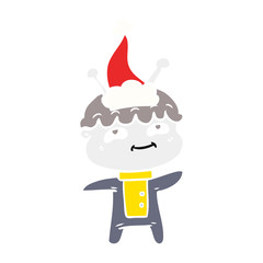 friendly flat color illustration of a spaceman wearing santa hat
