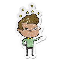 distressed sticker of a cartoon excited man