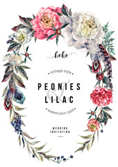 Pastel Boho Peonies Oval Wreath