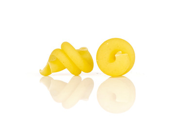 Group of two whole raw pasta funghetto variety pair isolated on white background