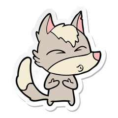 sticker of a cartoon wolf whistling