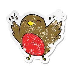 distressed sticker of a cartoon robin flapping wings