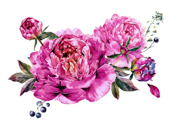 Fuchsia Peonies Watercolor Decoration
