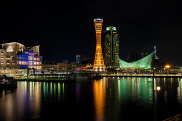 神戸のメリケンパークの綺麗な夜景