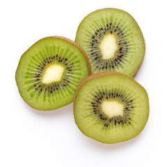 Kiwi fruit slices on white background.