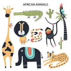 Eine Reihe verschiedener afrikanischer Cartoon-Tiere. Niedliche handgezeichnete Kinder-Clip-Art-Sammlung. Vektor-Illustration © Oksana Stepova