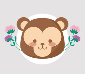 head of cute monkey with flowers
