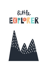 Little explorer - cute and fun colorful hand drawn lettering for kids print. Vector illustration