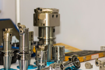 many kind of high precision cutting tool (carbide tip cutter) set up in holder for cnc milling or...
