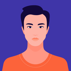 Portrait of a young Asian man. The face of a foreign student. Diversity. Avatar Vector flat illustration
