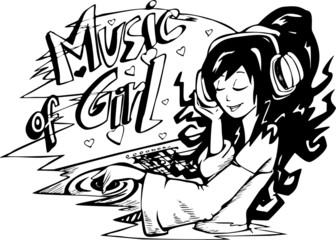 Obraz premium Music girl DJ drawing vector