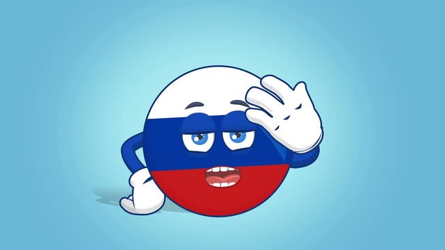 Cartoon Icon Flag Russia Unhappy Upset Speak with Face Animation with Alpha Matte