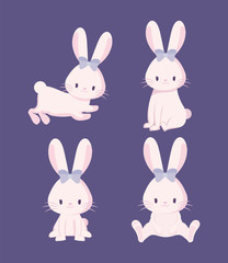 set of cute rabbits female of easter