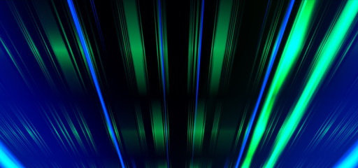 Geometric background. Moving energy. Retro neon colors. Colorful backdrop. Neon lights. Green and Blue.