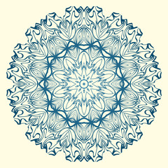 Floral Ornament In Geometric Style. Vector Illustration. Oriental Pattern. Indian, Moroccan, Mystic, Ottoman Motifs. Anti-Stress Therapy Pattern. Blue, milk color