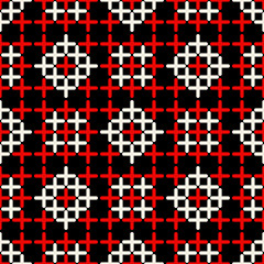 Fototapeta premium Seamless pattern with ethnic geometric ornament on a black background.