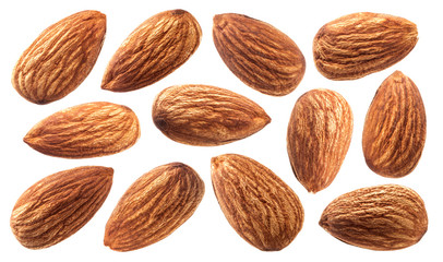 Almond isolated on white background with clipping path. Nuts collection.