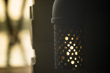 Retro style lantern at night outdoor.