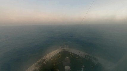 Irish ferry driving through the fog to Dublin harbour - Ireland