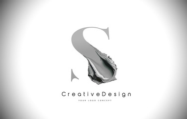 S Letter Design Brush Paint Stroke. Black S Letter Logo Icon with Artistic Paintbrush - obrazy, fototapety, plakaty