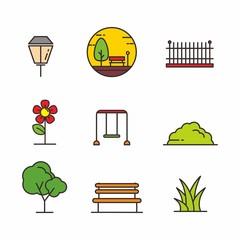 Set of park related icon, park related vector illustration 