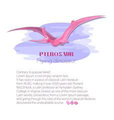 Pterosaur, soaring in the clouds. Flying dinosaur. Poster with a place for text. Illustration for a children's book or for a historical event, an invitation to a Dino party. © velishchuknatali