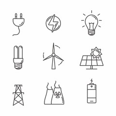 Set of electricity related icon line design