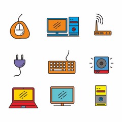 Set of computer related vector illustration, set of computer related icon 