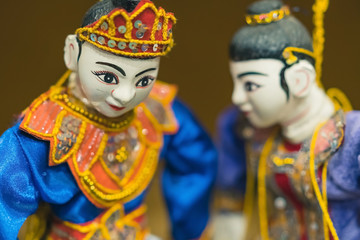 Traditional handicraft puppets for sale  in the ancient pagoda in Bagan, Myanmar