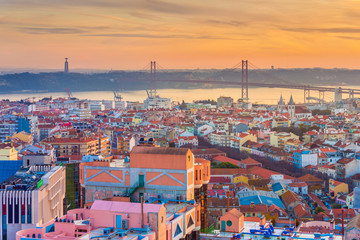 Panoramic view of Lisbon at sunset, Portugal