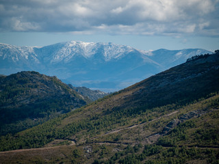 Aerial view of a mountain landscape from La Pena de Francia in La Alberca (Salamanca)