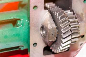 close up steel cog gear set of motor pump for industrial