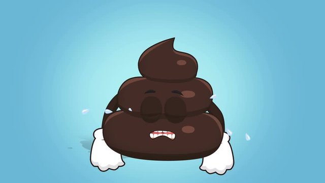 Cartoon Funny Brown Poop Turd Unhappy Cry with Face Animation Alpha Matte