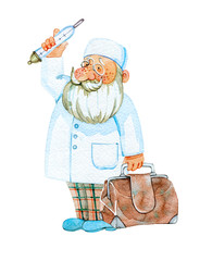 hand drawn watercolor cartoon character vintage doctor