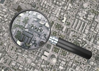 magnifier over City top view