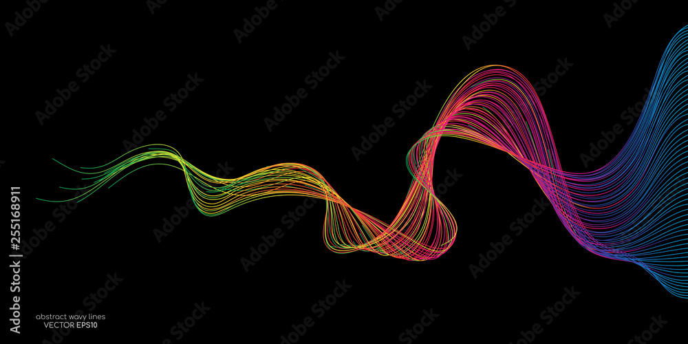 Aufkleber Abstract vector colorful wave lines flowing isolated on black background.