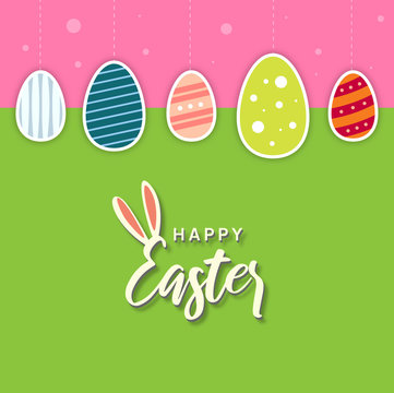 Konzept Ostern - Grußkarte mit Hasenohren und Happy Easter