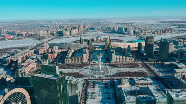 ASTANA aerial view on the center of the city near The Baiterek Tower