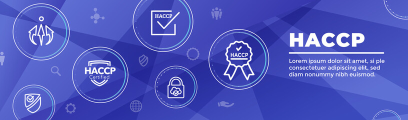 HACCP - Hazard Analysis Critical Control Points icon set and web header banner with award or checkmark