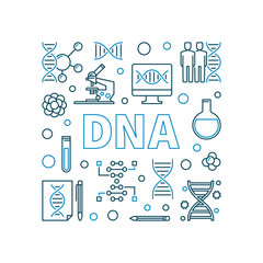 DNA vector square concept illustration made with deoxyribonucleic acid outline icons