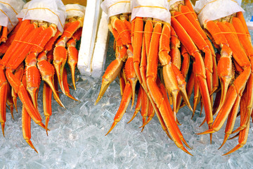 View of matsuba snow crab, a gourmet delight from the Sea of Japan for sale in Kinosaki Onsen, Japan
