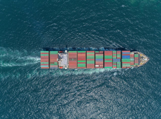 Aerial top view container ship on the sea full load container for logistics, import export,...
